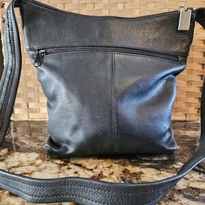 Tignanello Black Leather Bag with Silver Details